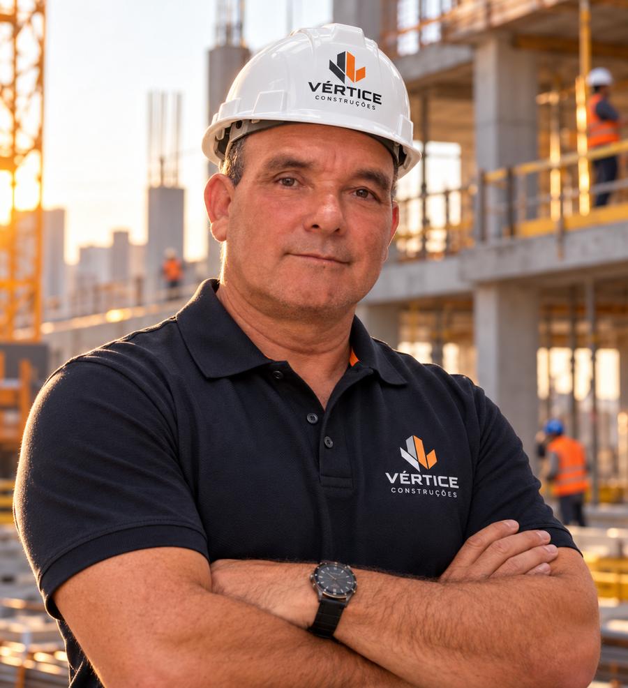 Marcos, fundador da Vértice Construções, em obra